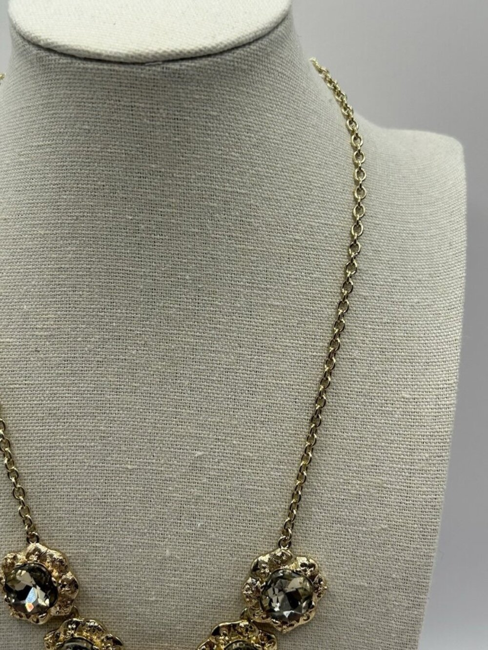 Marlyn Schiff Gold Tone Necklace Rhinestones Statement Jewelry Christmas Holiday - Picture 4 of 11